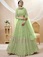 Thumbnail for Tulsi Art Attractive Pastel Green Sequins Work Georgette Lehenga Choli