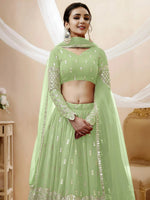 Thumbnail for Tulsi Art Attractive Pastel Green Sequins Work Georgette Lehenga Choli