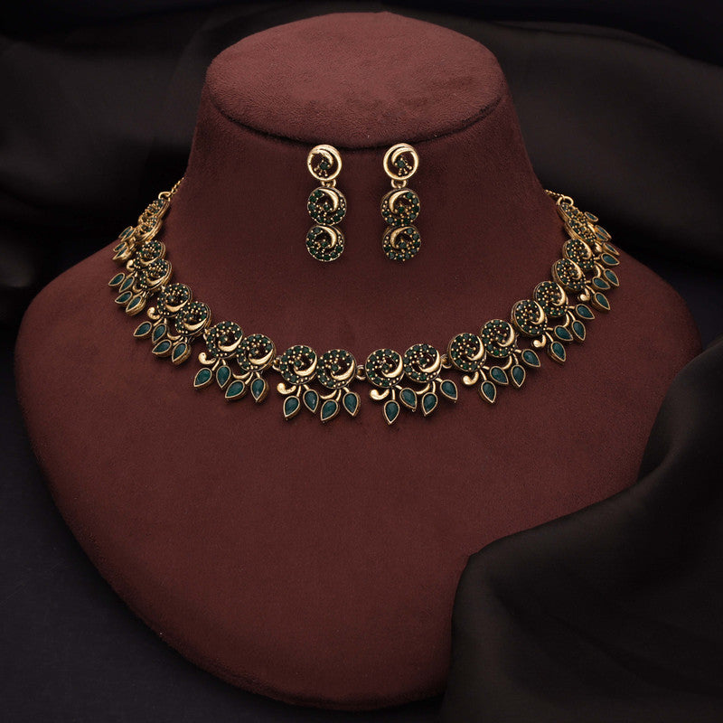 Tehzeeb Creations Gold Pleate Green Colour Choker Set - Distacart
