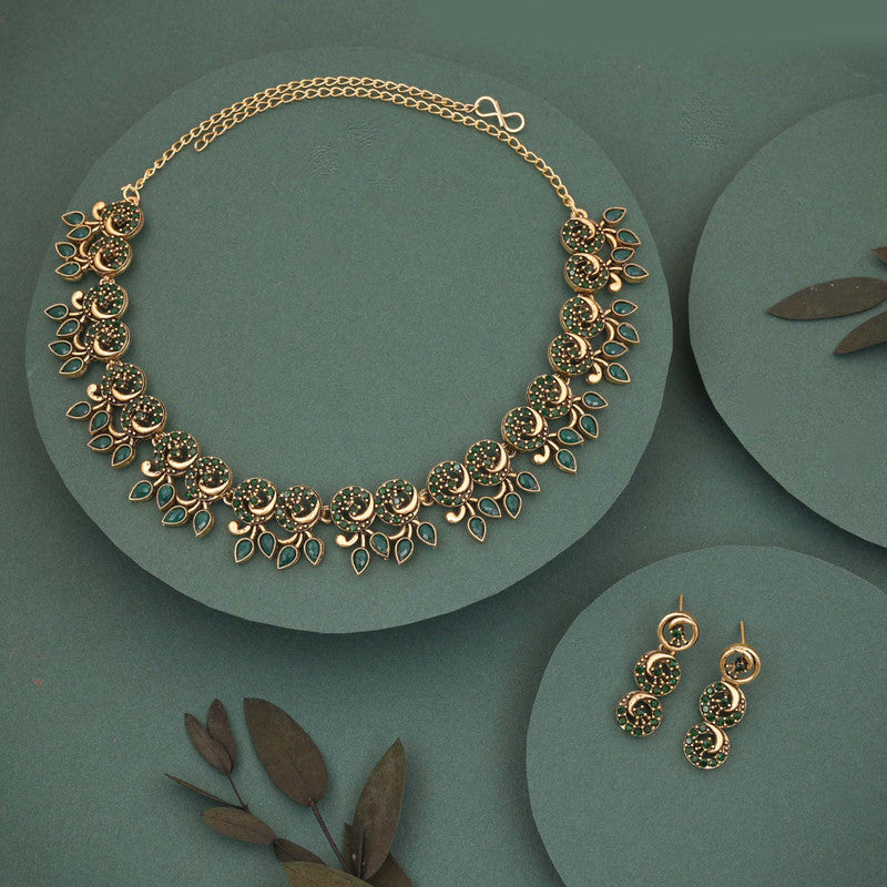 Tehzeeb Creations Gold Pleate Green Colour Choker Set - Distacart