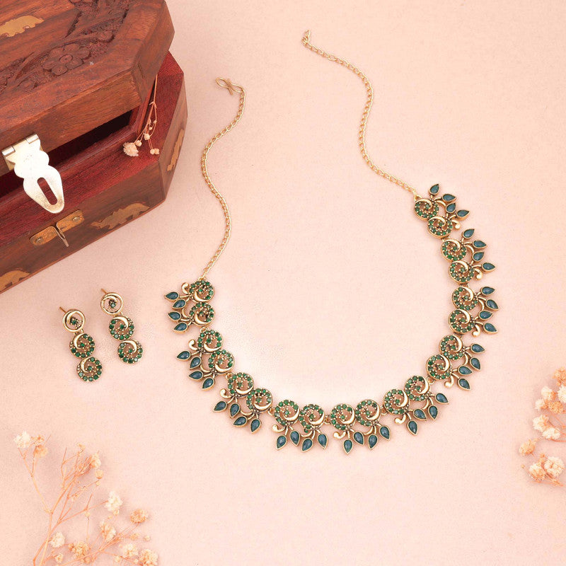 Tehzeeb Creations Gold Pleate Green Colour Choker Set - Distacart