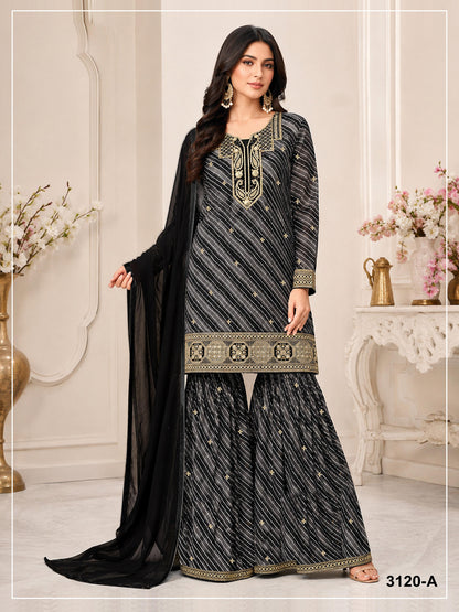 Anaita Black Georgette Semi Stitched Suit with Embroidery & Sequence Work - Dista