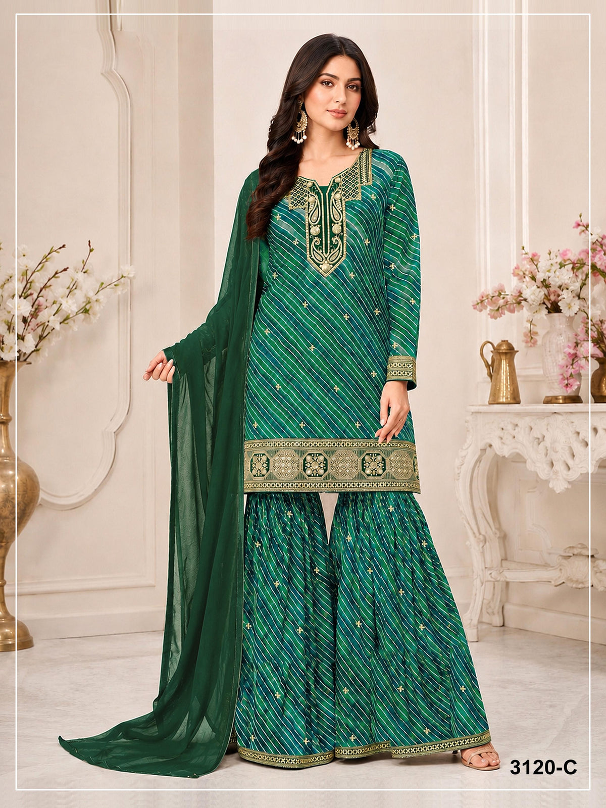 Anaita Emerald Georgette Semi Stitched Suit with Embroidery & Sequence Work - Dista