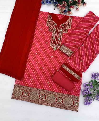 Anaita Red Georgette Semi Stitched Suit with Embroidery & Sequence Work - Dista
