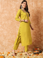 Thumbnail for Kalini Floral Yoke Designed Regular Sequined Kurta With Trousers & Dupatta - Distacart