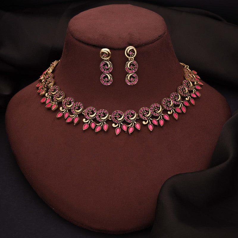 Tehzeeb Creations Gold Pleate Pink Colour Choker Set - Distacart
