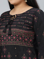 Thumbnail for Sztori Plus Size Black Printed Keyhole Neck Straight Kurta with Palazzos - Distacart
