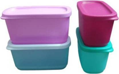 Tupperware Cubix Mini Rect Plastic Utility Container 250 Ml Pack Of 4 (Multicolor), Blue - Dista