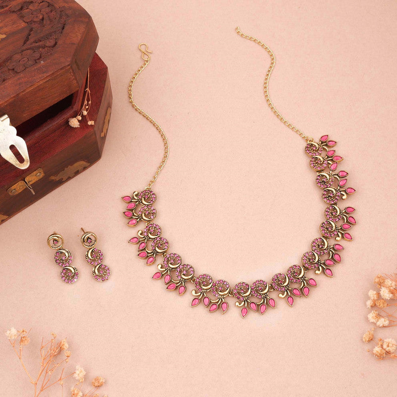 Tehzeeb Creations Gold Pleate Pink Colour Choker Set - Distacart