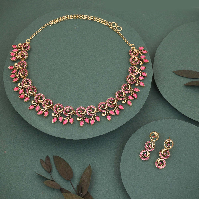 Tehzeeb Creations Gold Pleate Pink Colour Choker Set - Distacart