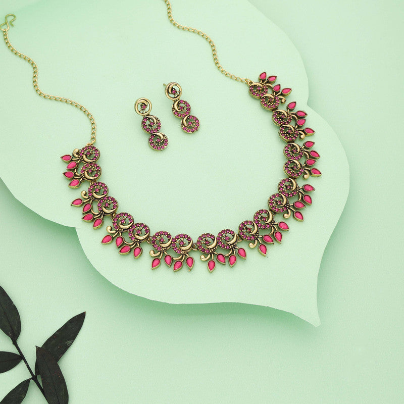 Tehzeeb Creations Gold Pleate Pink Colour Choker Set - Distacart