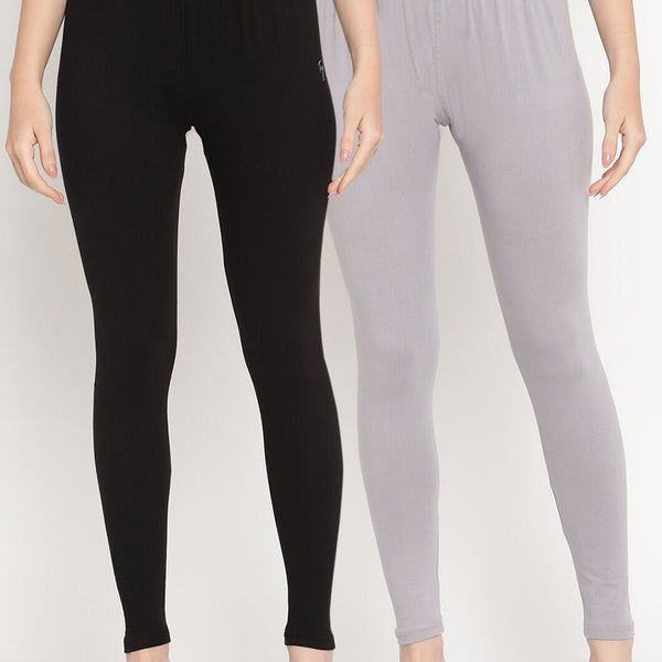 TAG 7 Women Pack Of 2 Solid Comfort-Fit Ankle-Length Leggings - Distacart