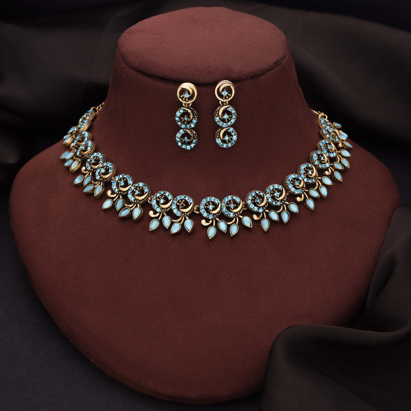 Tehzeeb Creations Gold Pleate Sky Blue Colour Choker Set - Distacart
