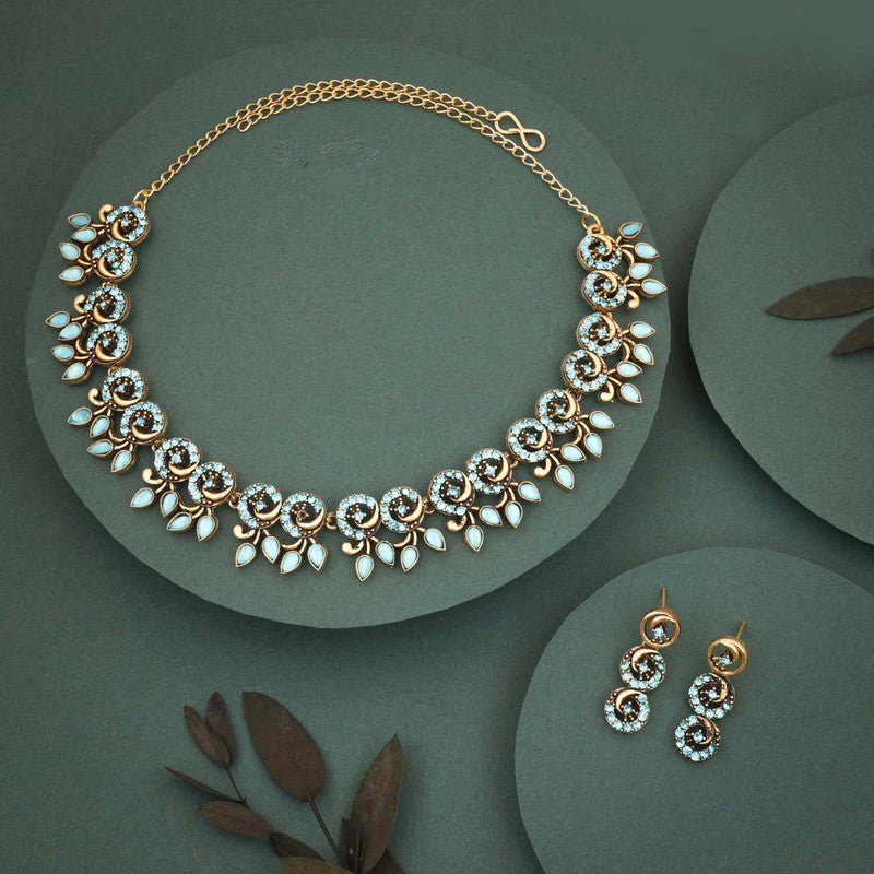 Tehzeeb Creations Gold Pleate Sky Blue Colour Choker Set - Distacart