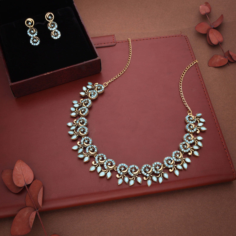 Tehzeeb Creations Gold Pleate Sky Blue Colour Choker Set - Distacart