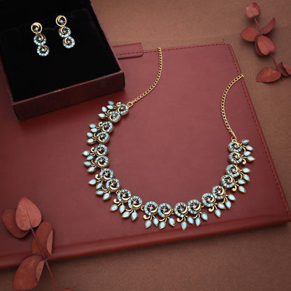 Tehzeeb Creations Gold Pleate Sky Blue Colour Choker Set - Distacart