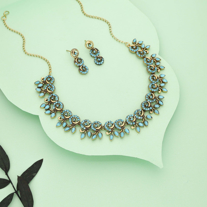 Tehzeeb Creations Gold Pleate Sky Blue Colour Choker Set - Distacart