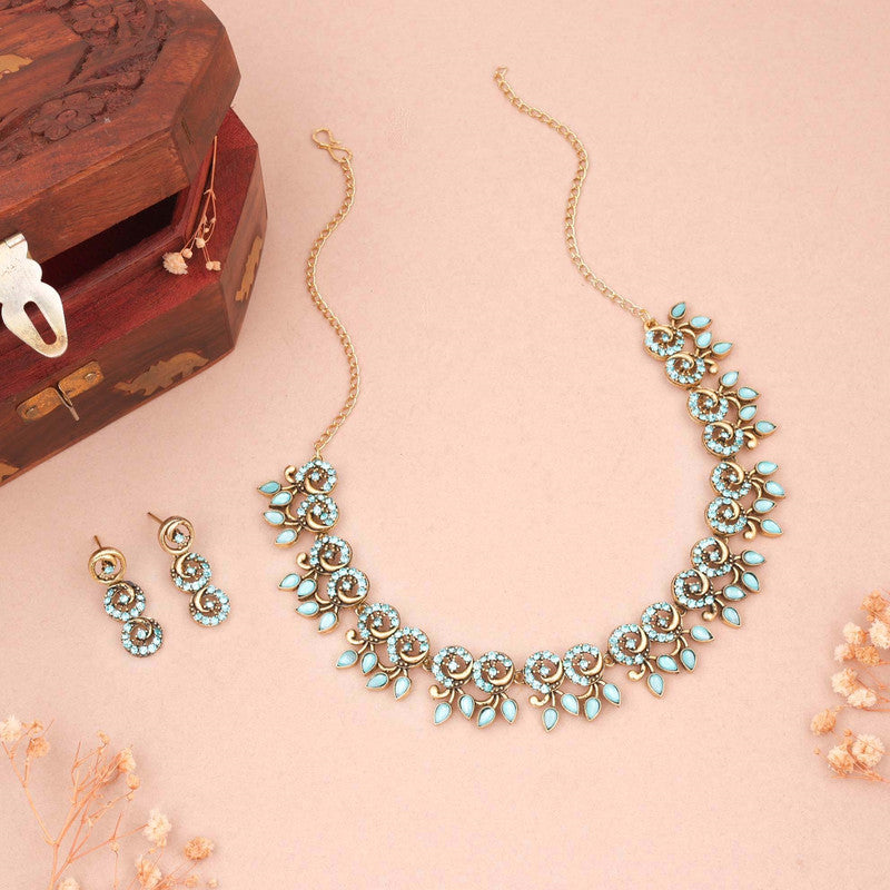 Tehzeeb Creations Gold Pleate Sky Blue Colour Choker Set - Distacart