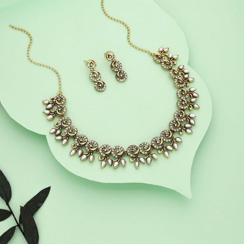 Tehzeeb Creations Gold Pleate White Colour Choker Set - Distacart