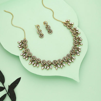 Tehzeeb Creations Gold Pleate White Colour Choker Set - Distacart