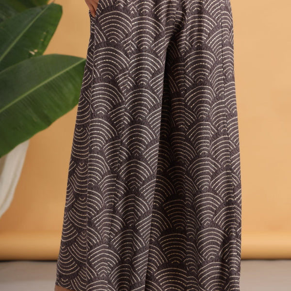 Juniper Grey Ethnic Motif Printed Rayon Flared & Kalidar Palazzo - Distacart