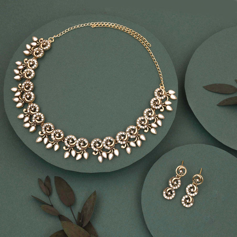 Tehzeeb Creations Gold Pleate White Colour Choker Set - Distacart