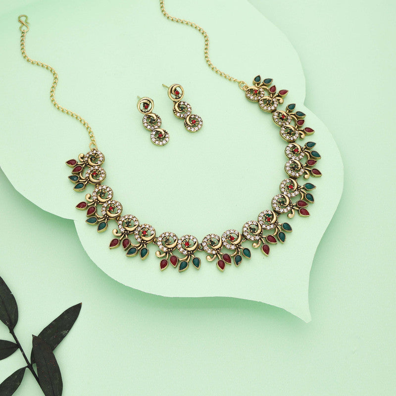 Tehzeeb Creations Gold Pleate Maroon & Green Colour Choker Set - Distacart