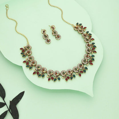Tehzeeb Creations Gold Pleate Maroon & Green Colour Choker Set - Distacart