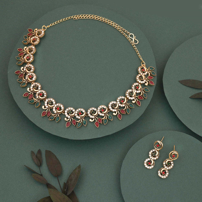 Tehzeeb Creations Gold Pleate Maroon & Green Colour Choker Set - Distacart