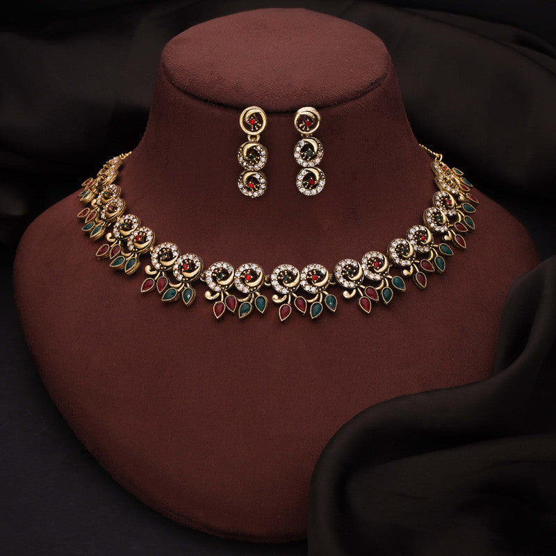 Tehzeeb Creations Gold Pleate Maroon & Green Colour Choker Set - Distacart