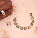 Thumbnail for Tehzeeb Creations Gold Pleate Maroon & Green Colour Choker Set - Distacart