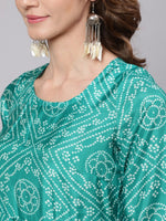 Thumbnail for Aks Bandhani Printed Boat Neck Anarkali Kurta - Distacart