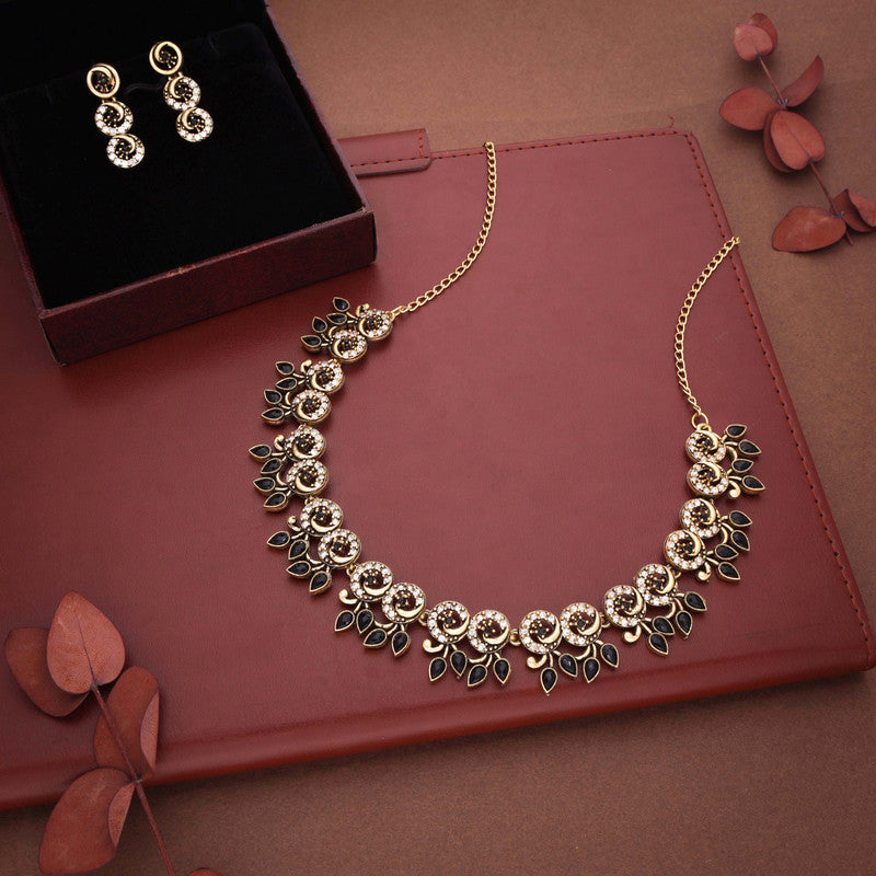 Tehzeeb Creations Gold Pleate Black Colour Choker Set - Distacart