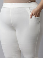 Thumbnail for TAG 7 Women Plus Size Off White Solid Ankle Length Leggings - Distacart