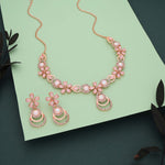 Thumbnail for Tehzeeb Creations Rose Gold-Polished Baby Pink Colour Necklace With Stud - Distacart