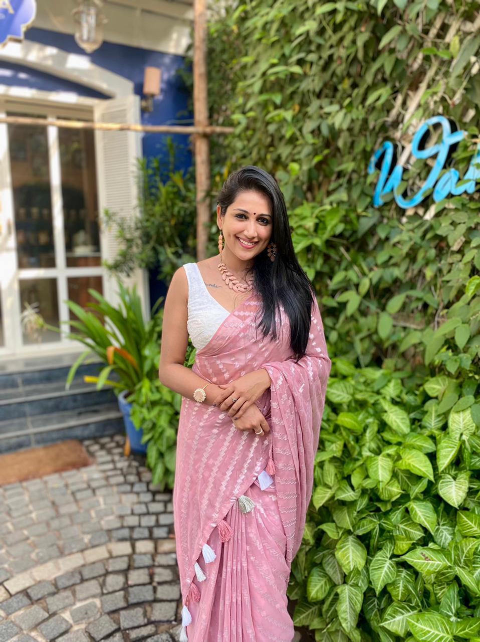 Pink Poly Chiffon Ethnic Motifs Saree with Unstitched Blouse - A2M - Distacart