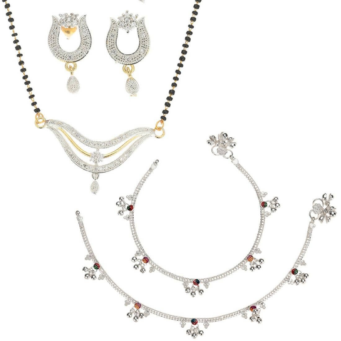 AanyaCentric Gold-plated Mangalsutra Pendant Earring Set & Silver Plated Anklet - Distacart