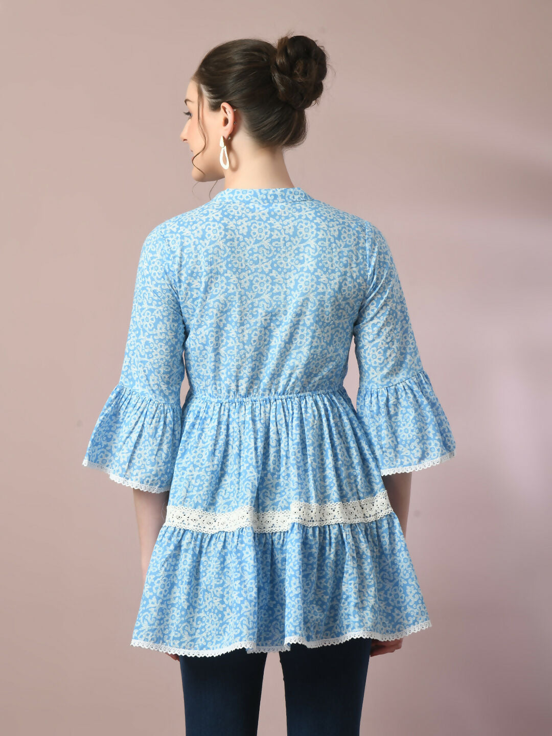 Myshka Women's Blue Embellished Cotton Gathered Party Empire Top - Distacart