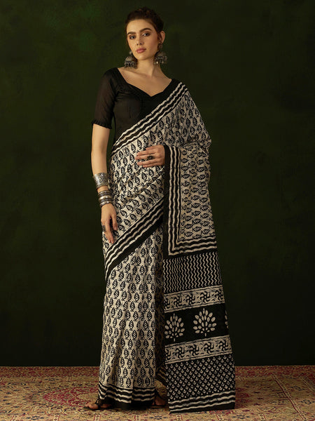 NOZ2TOZ Women's Bhagalpuri Silk Beige Printed Designer Saree With Blouse Piece - Distacart