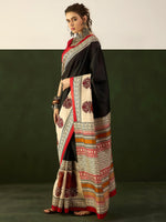 Thumbnail for NOZ2TOZ Women's Bhagalpuri Silk Black Printed Designer Saree With Blouse Piece - Distacart