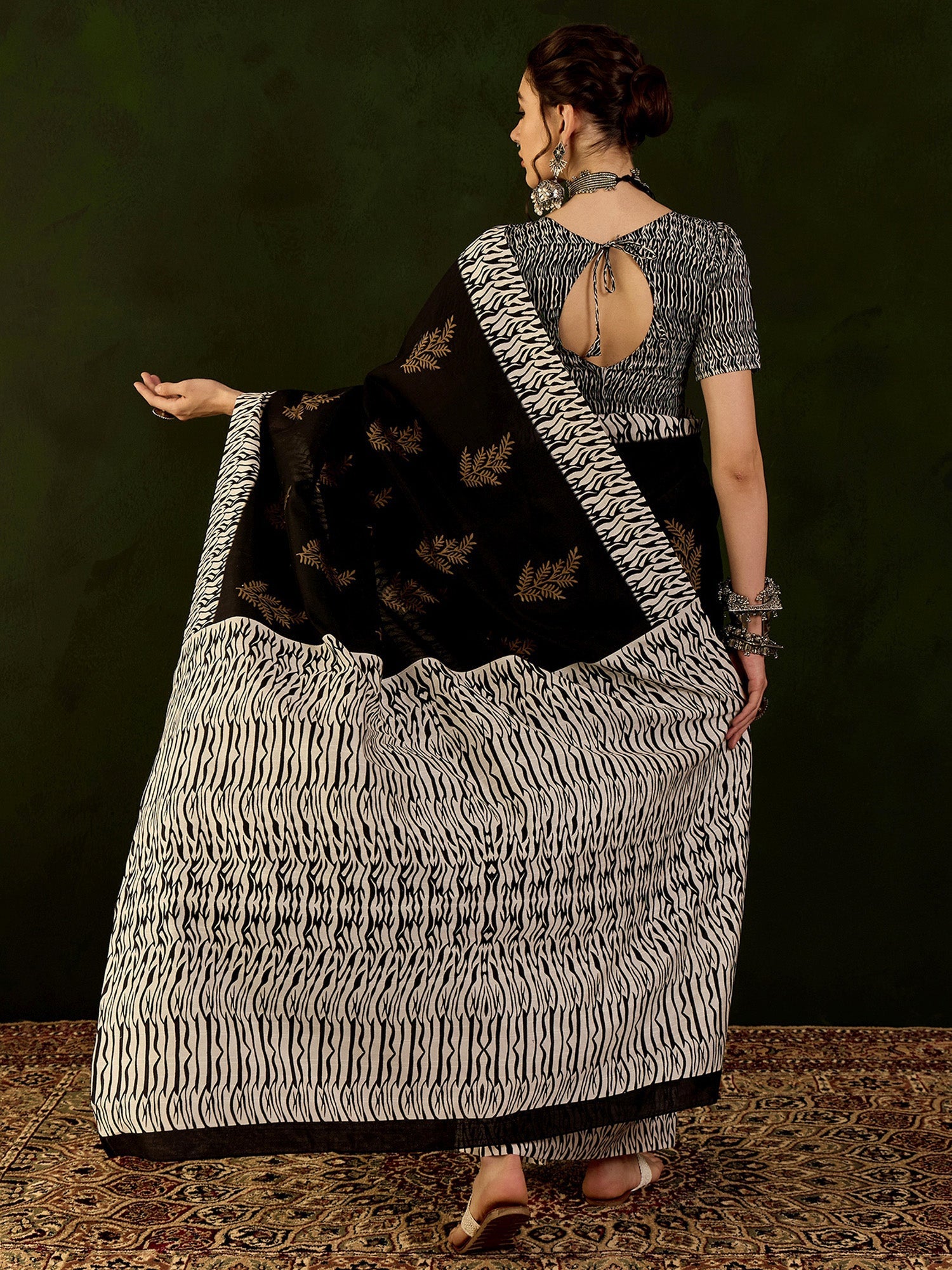 NOZ2TOZ Women's Bhagalpuri Silk Black Printed Designer Saree With Blouse Piece - Distacart