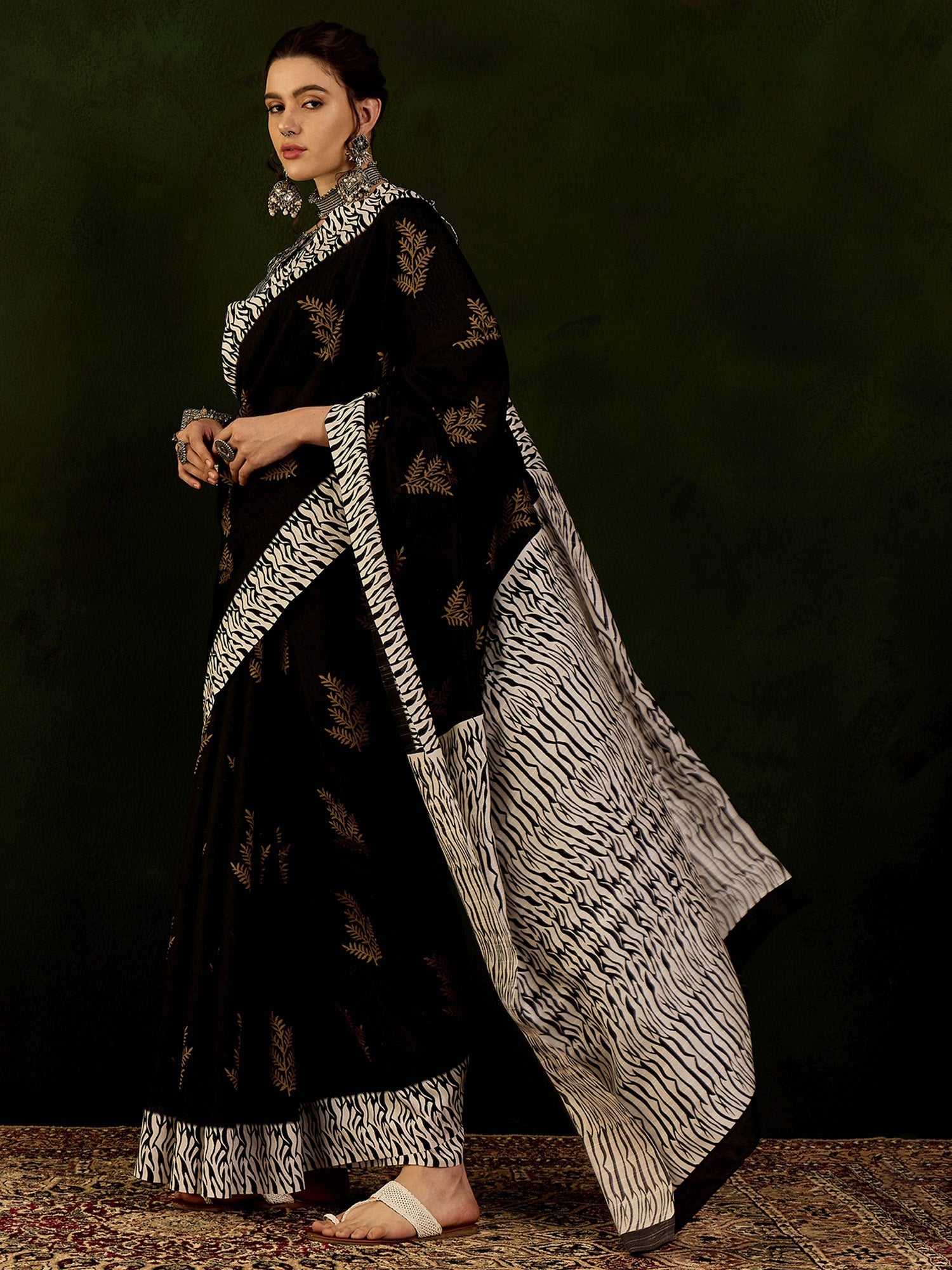 NOZ2TOZ Women's Bhagalpuri Silk Black Printed Designer Saree With Blouse Piece - Distacart