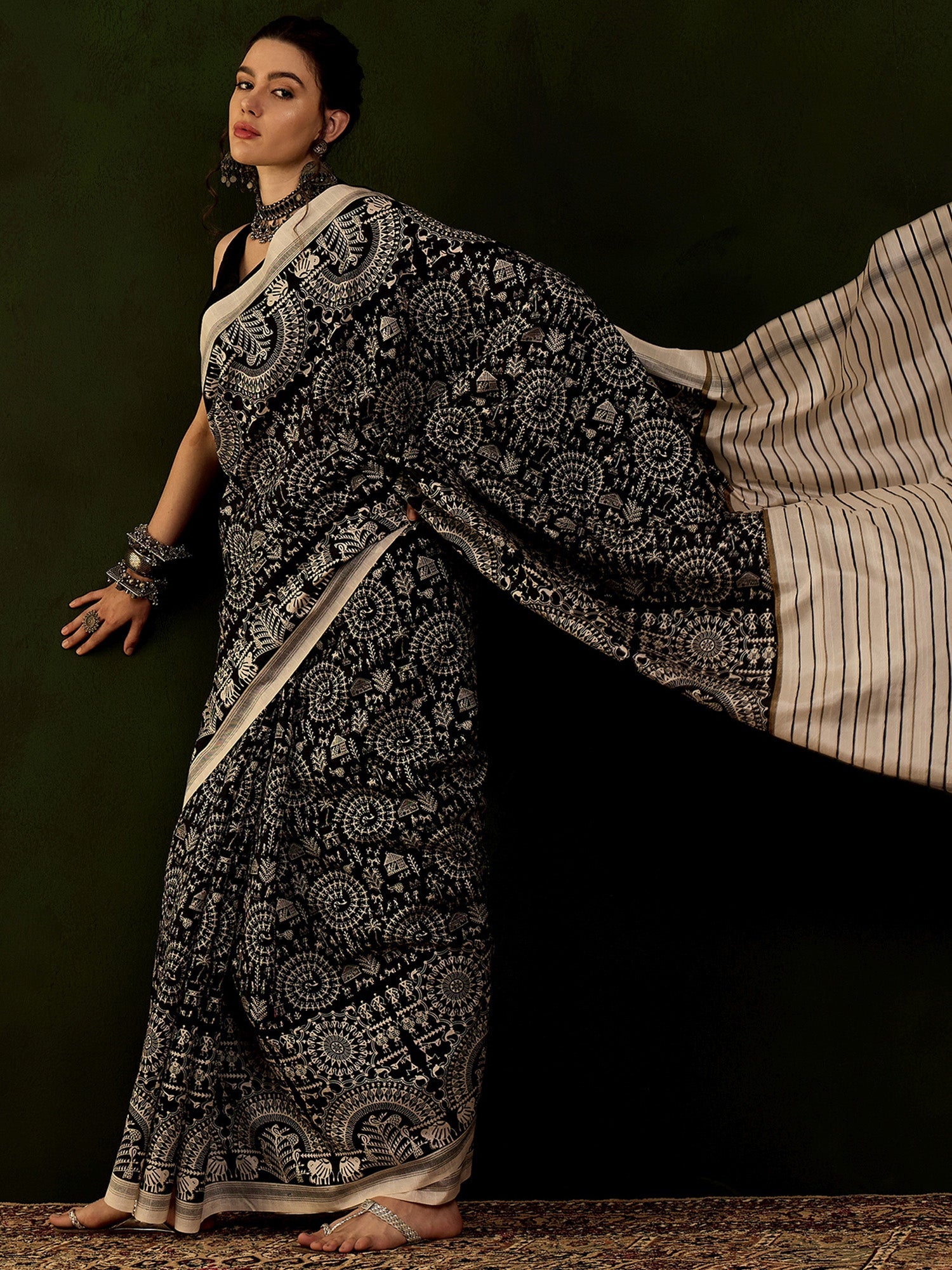 NOZ2TOZ Women's Bhagalpuri Silk Black Printed Designer Saree With Blouse Piece - Distacart