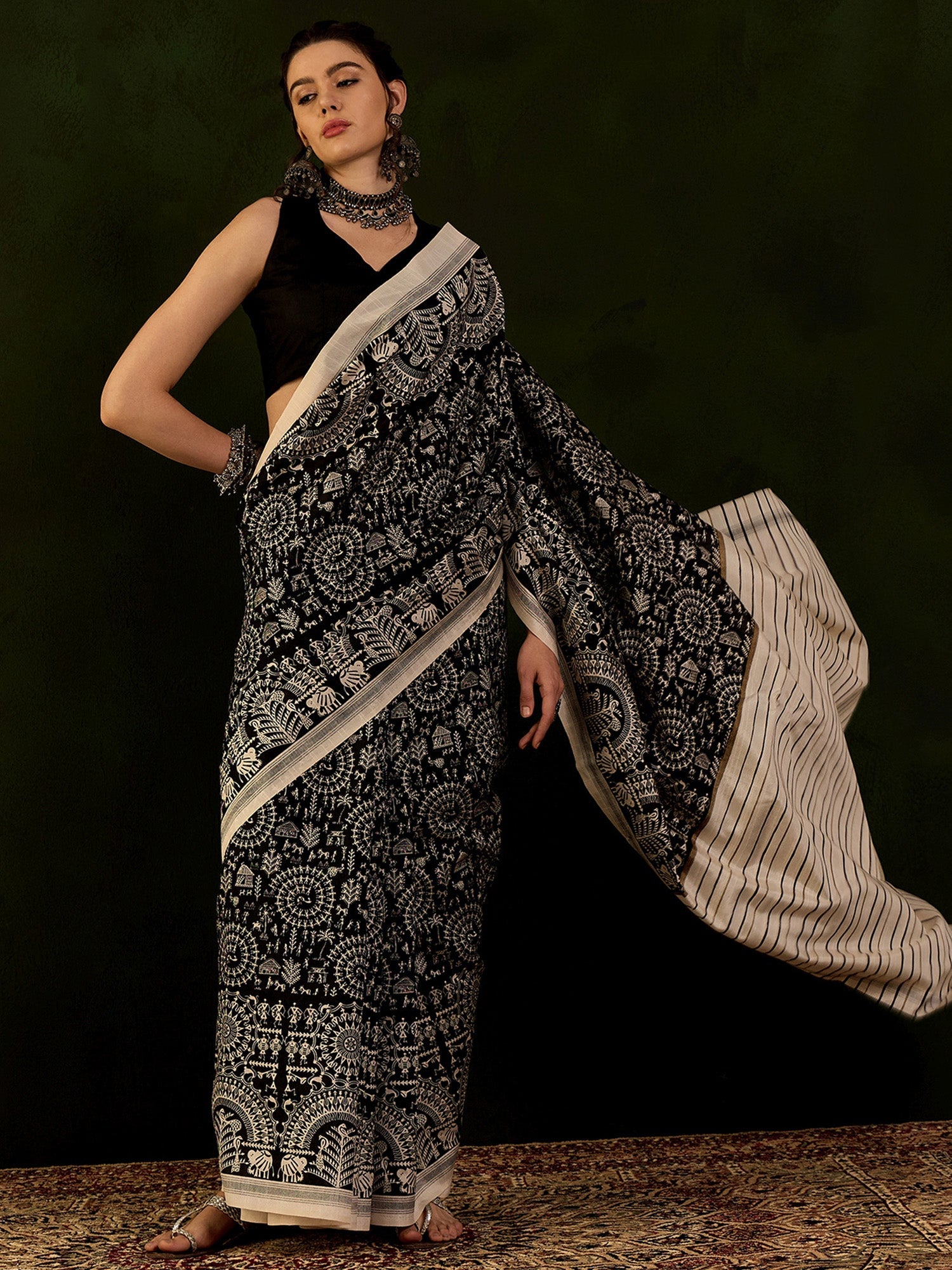 NOZ2TOZ Women's Bhagalpuri Silk Black Printed Designer Saree With Blouse Piece - Distacart