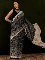 Thumbnail for NOZ2TOZ Women's Bhagalpuri Silk Black Printed Designer Saree With Blouse Piece - Distacart