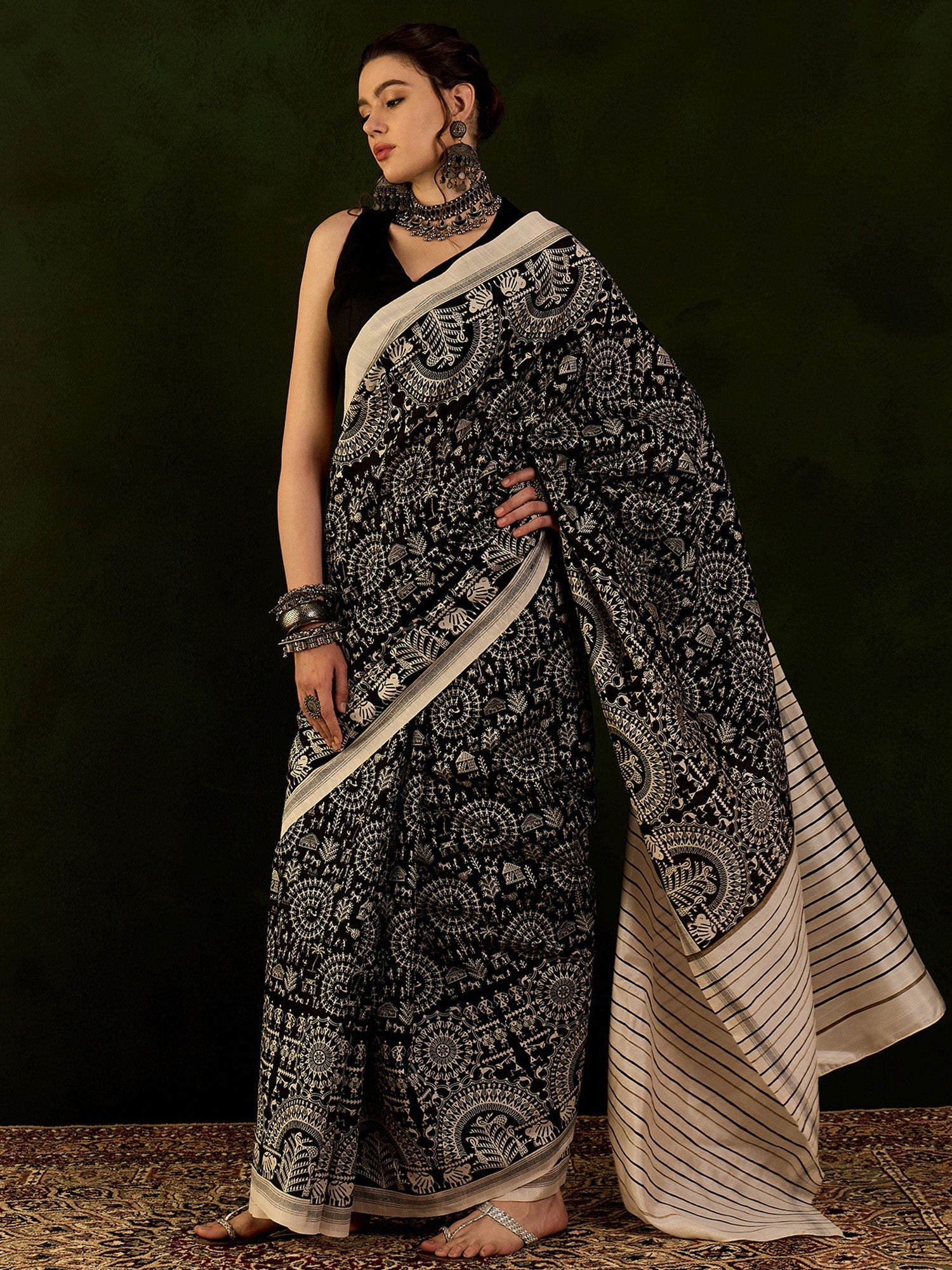 NOZ2TOZ Women's Bhagalpuri Silk Black Printed Designer Saree With Blouse Piece - Distacart