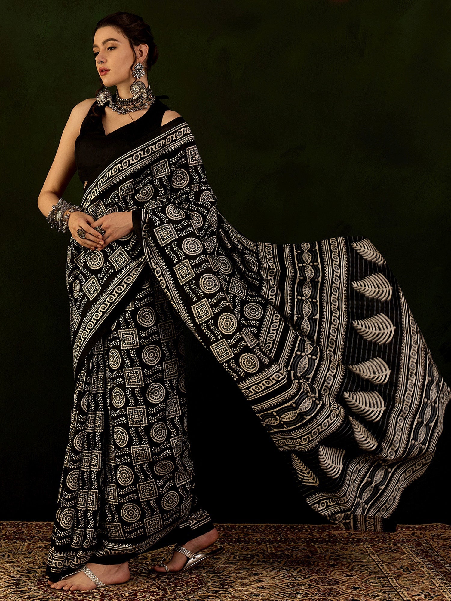 NOZ2TOZ Women's Bhagalpuri Silk Black Printed Designer Saree With Blouse Piece - Distacart