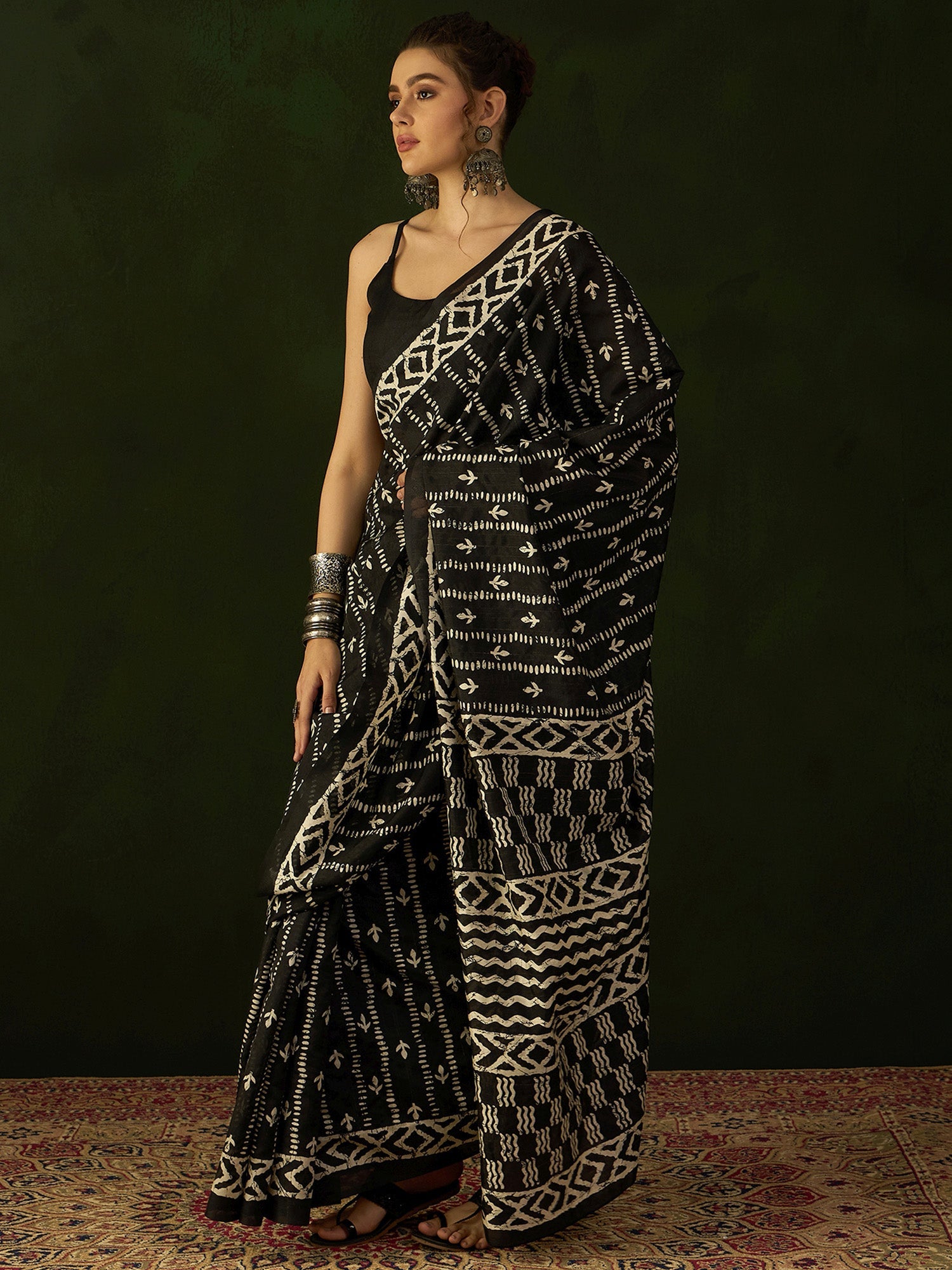 NOZ2TOZ Women's Bhagalpuri Silk Black Printed Designer Saree With Blouse Piece - Distacart