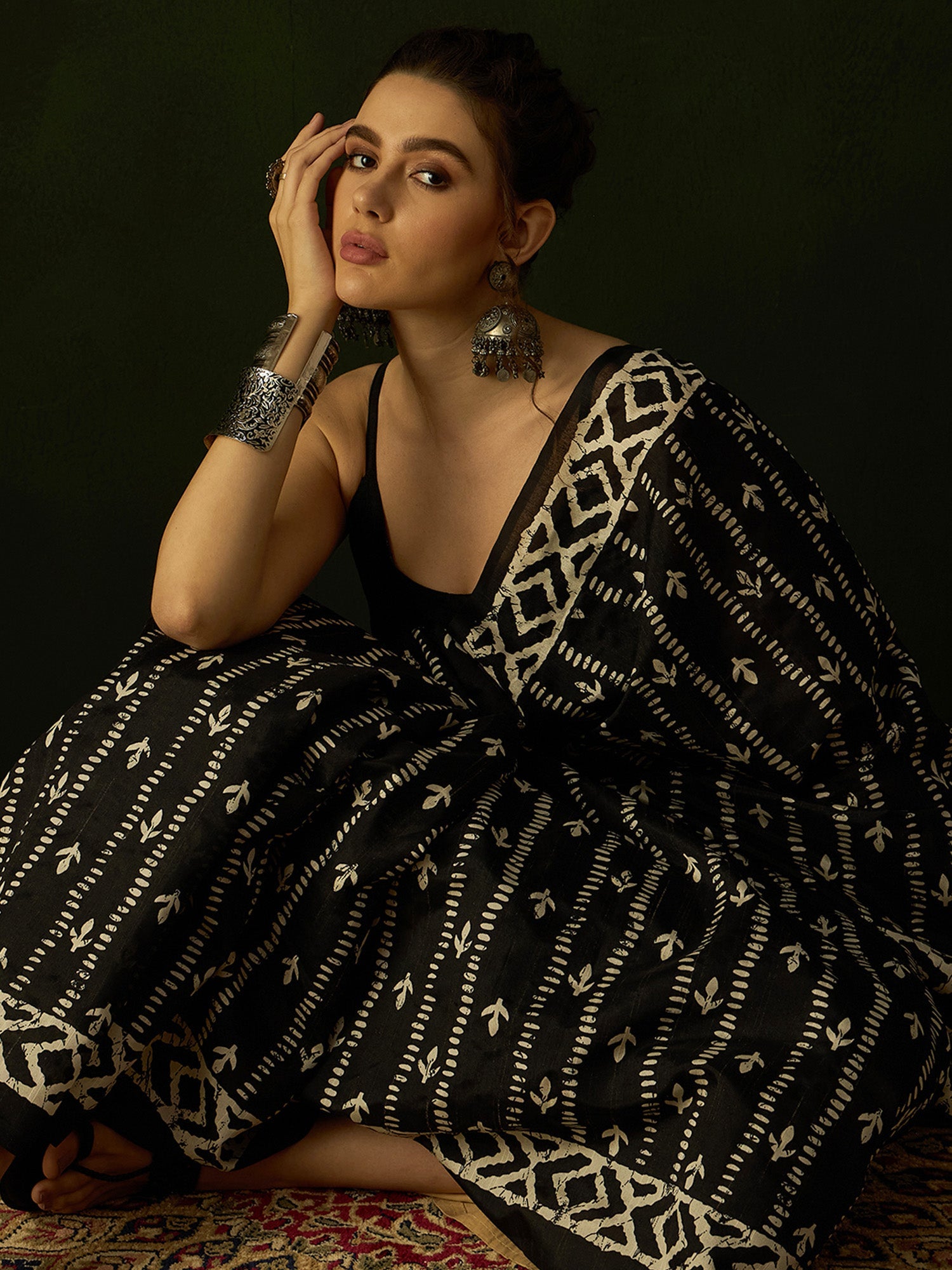 NOZ2TOZ Women's Bhagalpuri Silk Black Printed Designer Saree With Blouse Piece - Distacart