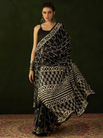 Thumbnail for NOZ2TOZ Women's Bhagalpuri Silk Black Printed Designer Saree With Blouse Piece - Distacart